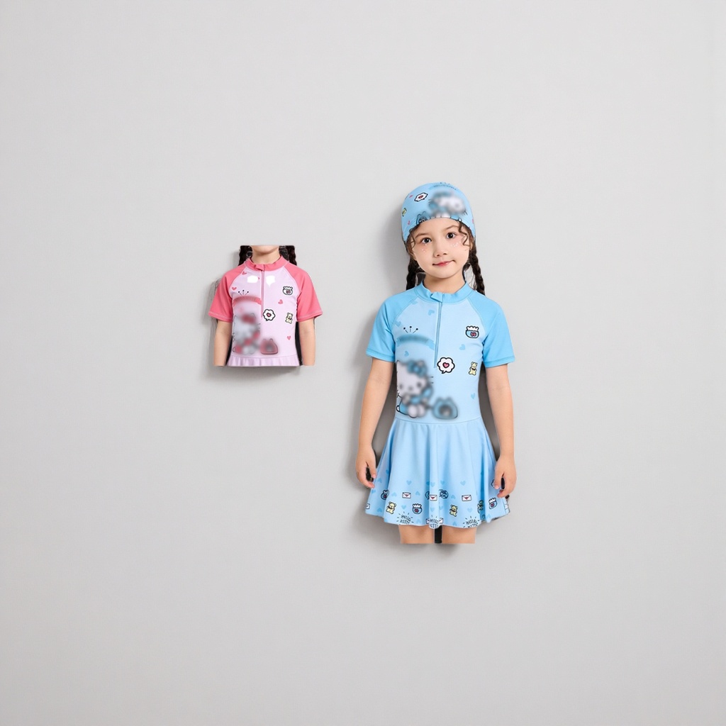 Детский купальный костюм Hello Kitty голубой оптом из Китая — фотография 4