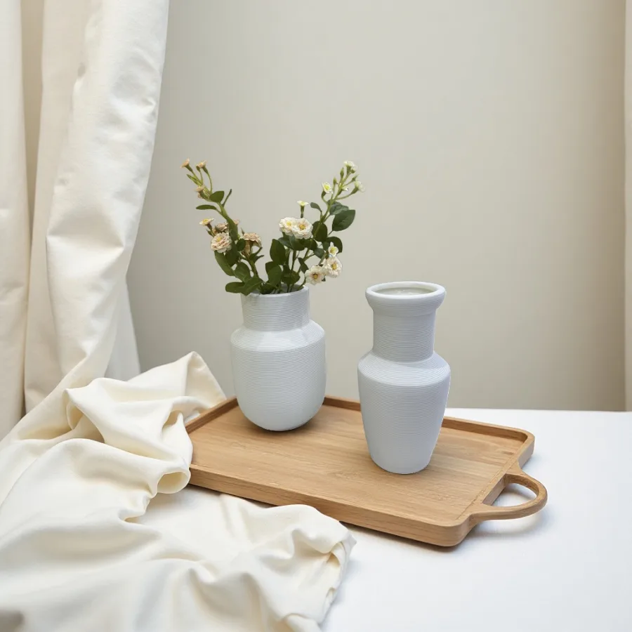 Ваза керамическая белая в полоску оптом из Китая — фотография 2