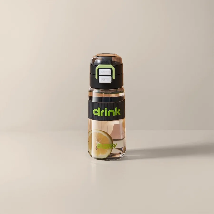 Бутылка для воды с чёрной крышкой и принтом «Drink» оптом из Китая — фотография 2