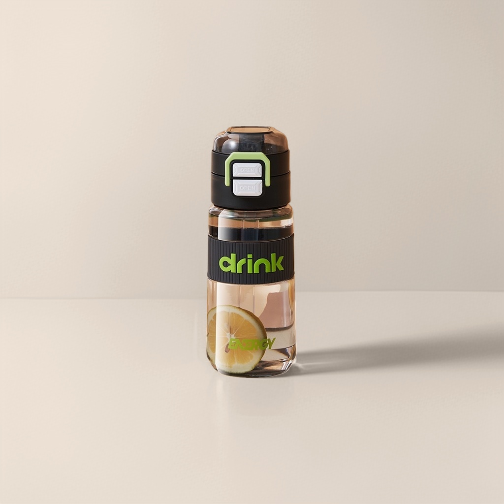 Бутылка для воды с чёрной крышкой и принтом «Drink» оптом из Китая — фотография 3