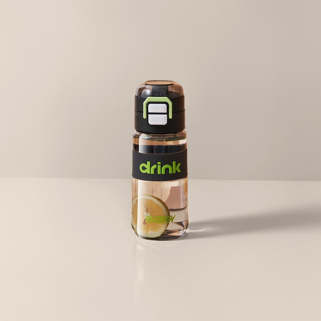 Бутылка для воды с чёрной крышкой и принтом «Drink» оптом из Китая — фотография 4