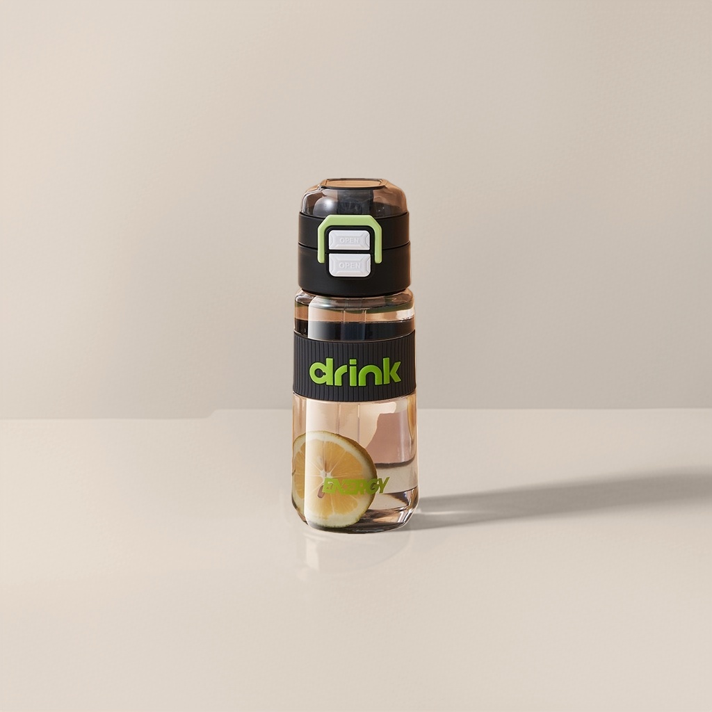 Бутылка для воды с чёрной крышкой и принтом «Drink» оптом из Китая — фотография 5