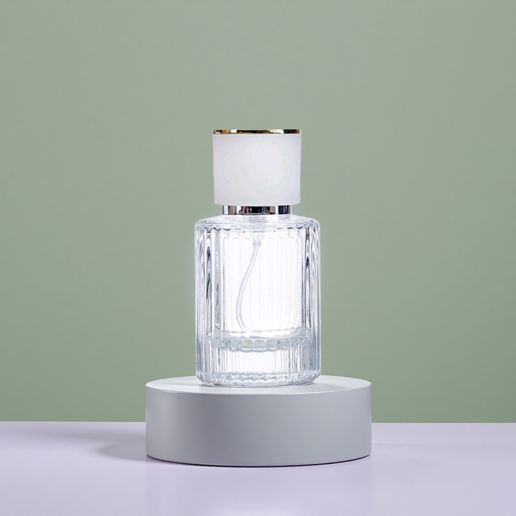 Бутылочка стеклянная рифлёная с крышкой для косметики оптом из Китая — фотография 3