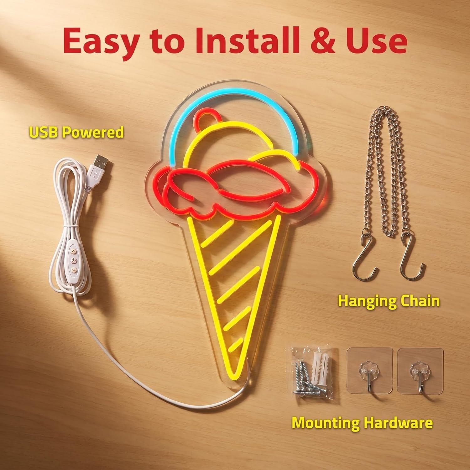 Неоновая вывеска «Мороженое» с USB оптом из Китая — фотография 4