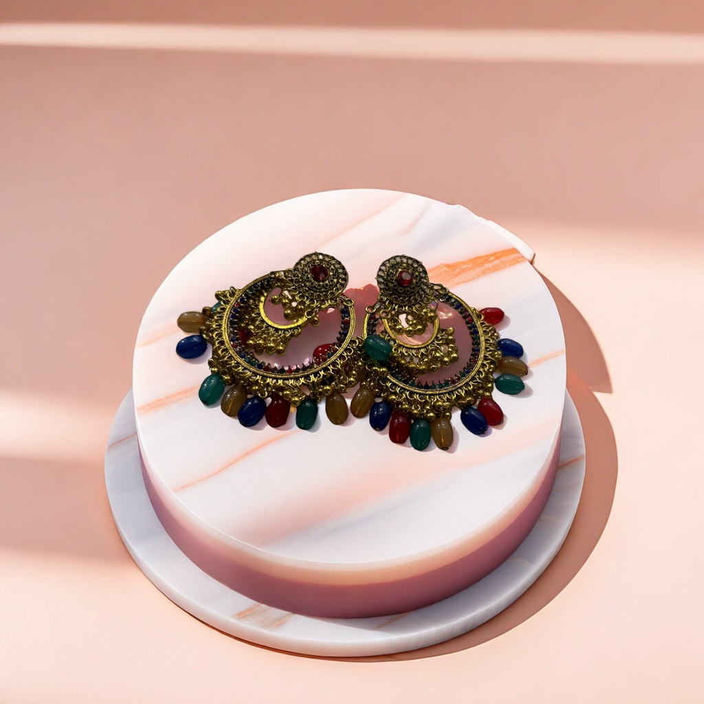 Серьги ажурные золотистые с бусинами оптом из Китая — фотография 3