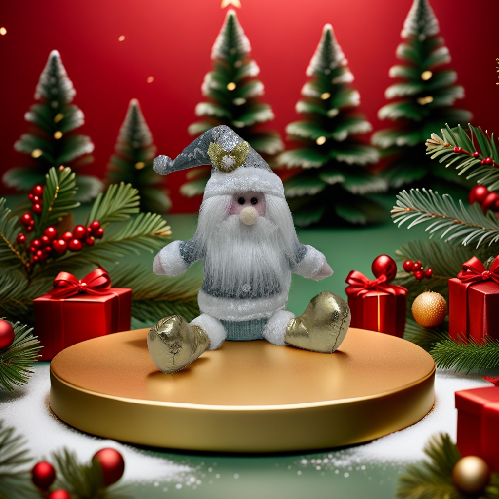 Фигурка Санта-Клауса плюшевая серебристая оптом из Китая — фотография 4
