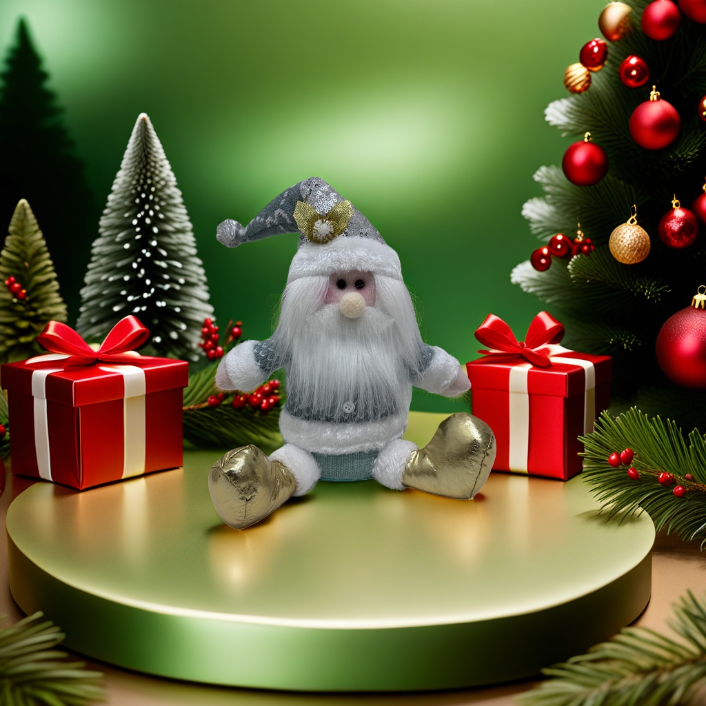 Фигурка Санта-Клауса плюшевая серебристая оптом из Китая — фотография 5