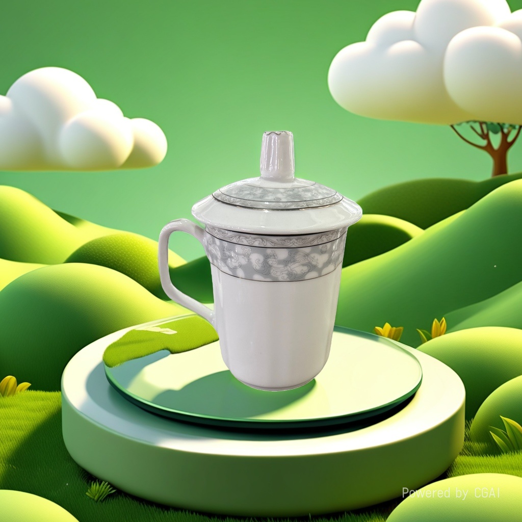 Кружка керамическая белая с крышкой оптом из Китая — фотография 4