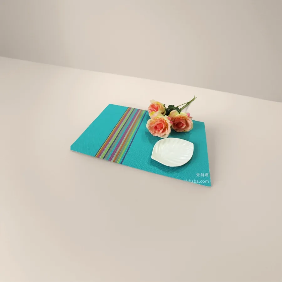 Плейсмат бирюзовый в полоску с розами оптом из Китая — фотография 2
