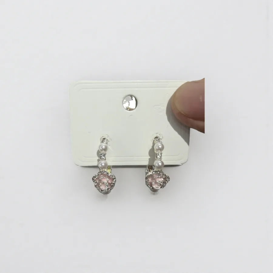 Серьги с розовым цветком и жемчужиной оптом из Китая — фотография 2