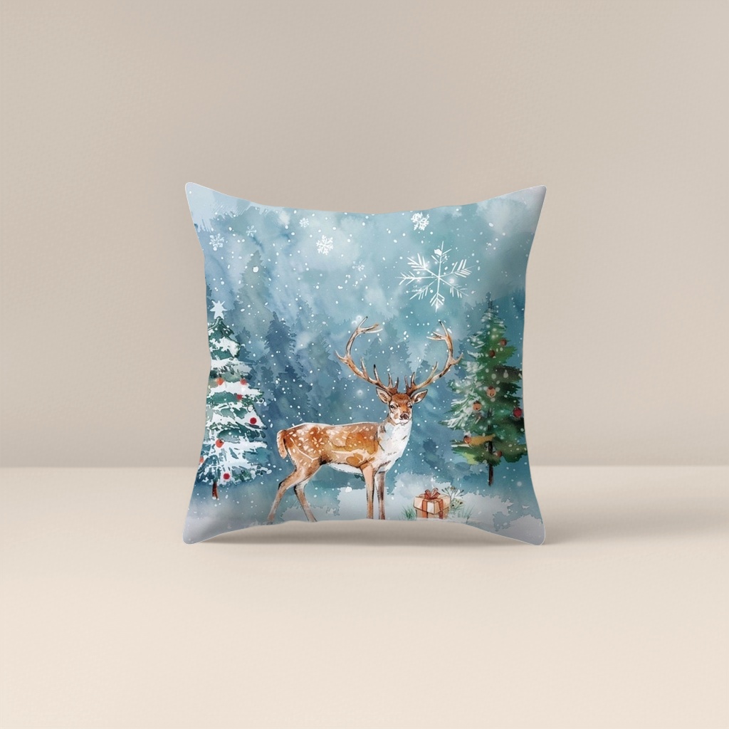 Подушка декоративная с оленем в акварельном стиле оптом из Китая — фотография 5