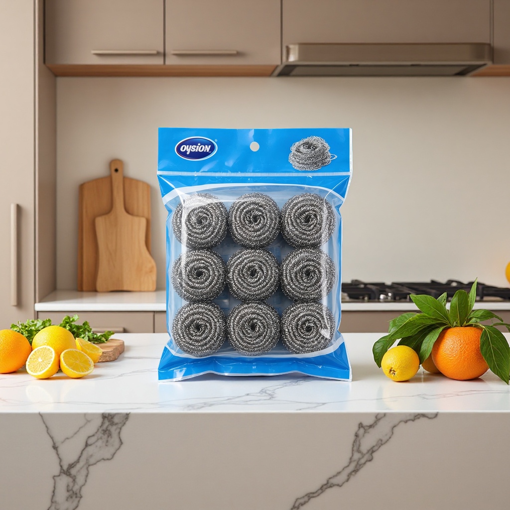 Мочалка металлическая спиральная в упаковке оптом из Китая — фотография 5