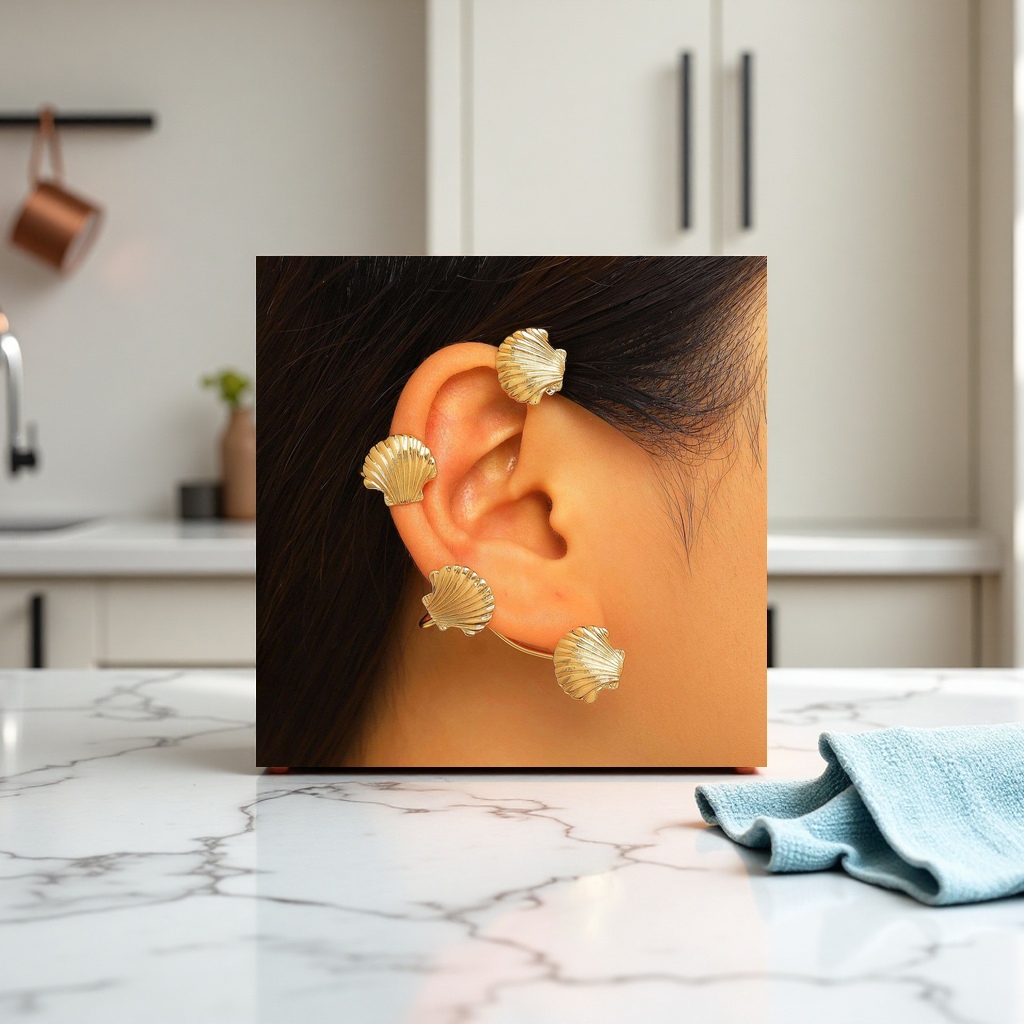 Серьги «Ракушка» золотистые оптом из Китая — фотография 3