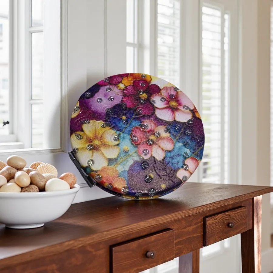 Зеркальце складное круглое с цветами оптом из Китая — фотография 2