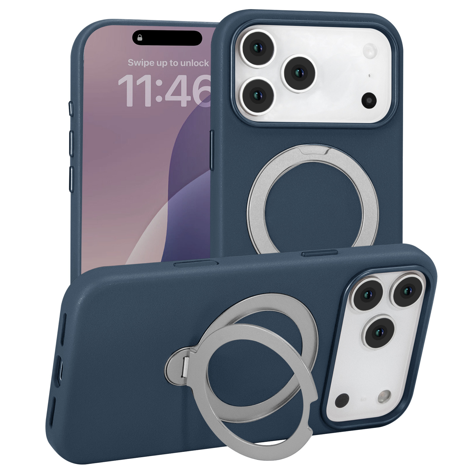 Чехол кожаный для iPhone 18 Pro тёмно-синий оптом из Китая — фотография 2
