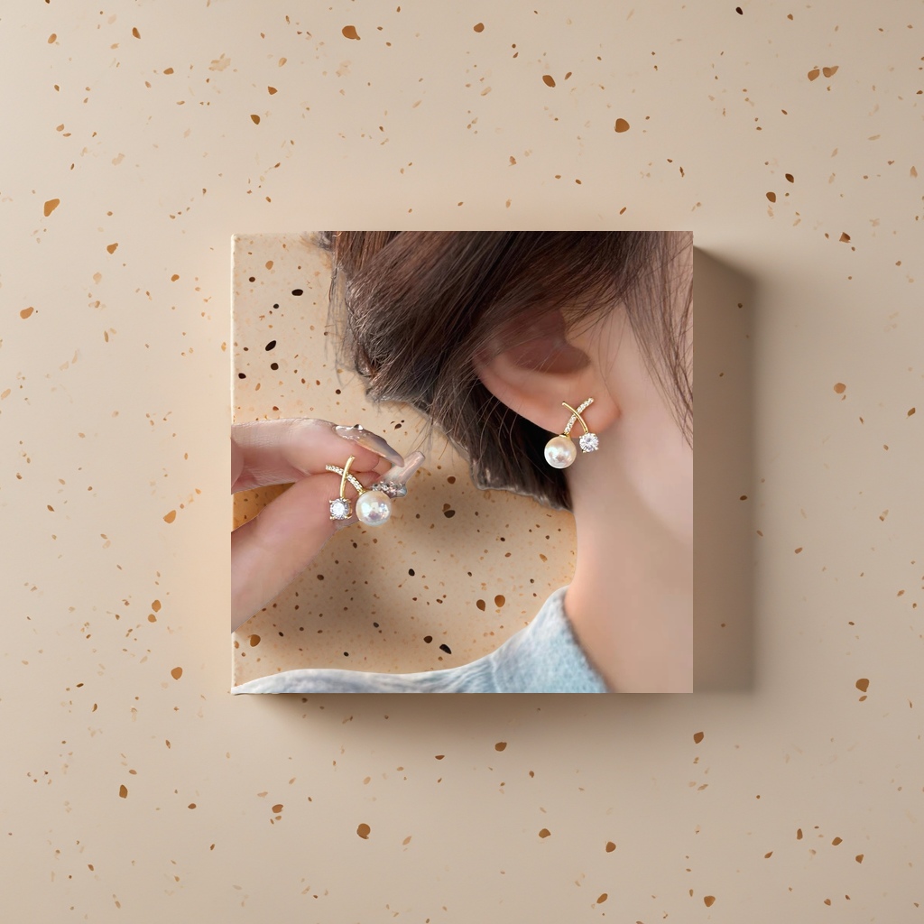 Серьги-пусеты золотистые с жемчугом оптом из Китая — фотография 4