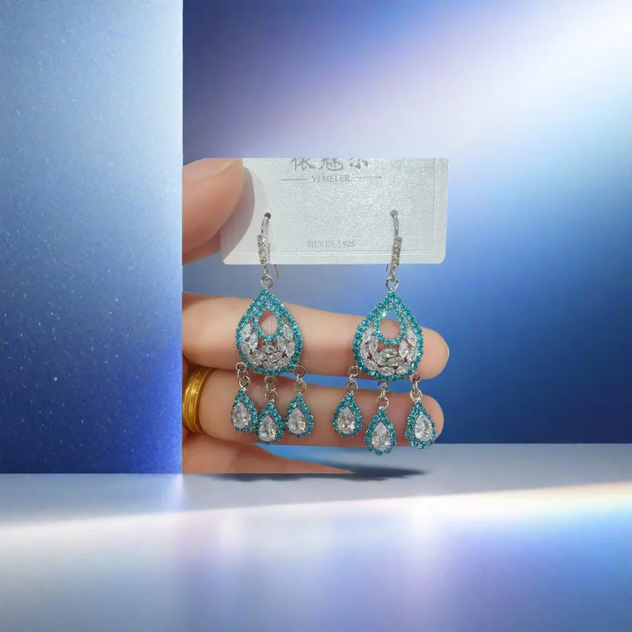 Серьги синие каплевидные со стразами оптом из Китая — фотография 2