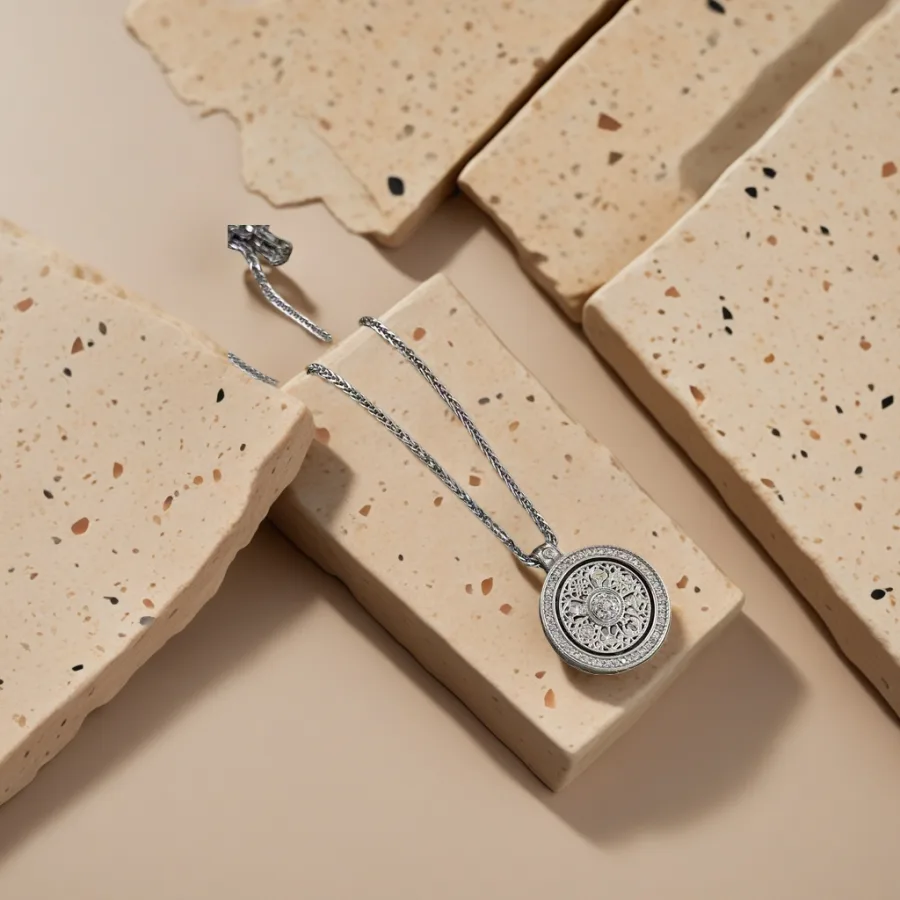 Колье из серебра 925 с ажурной подвеской-компасом оптом из Китая — фотография 2