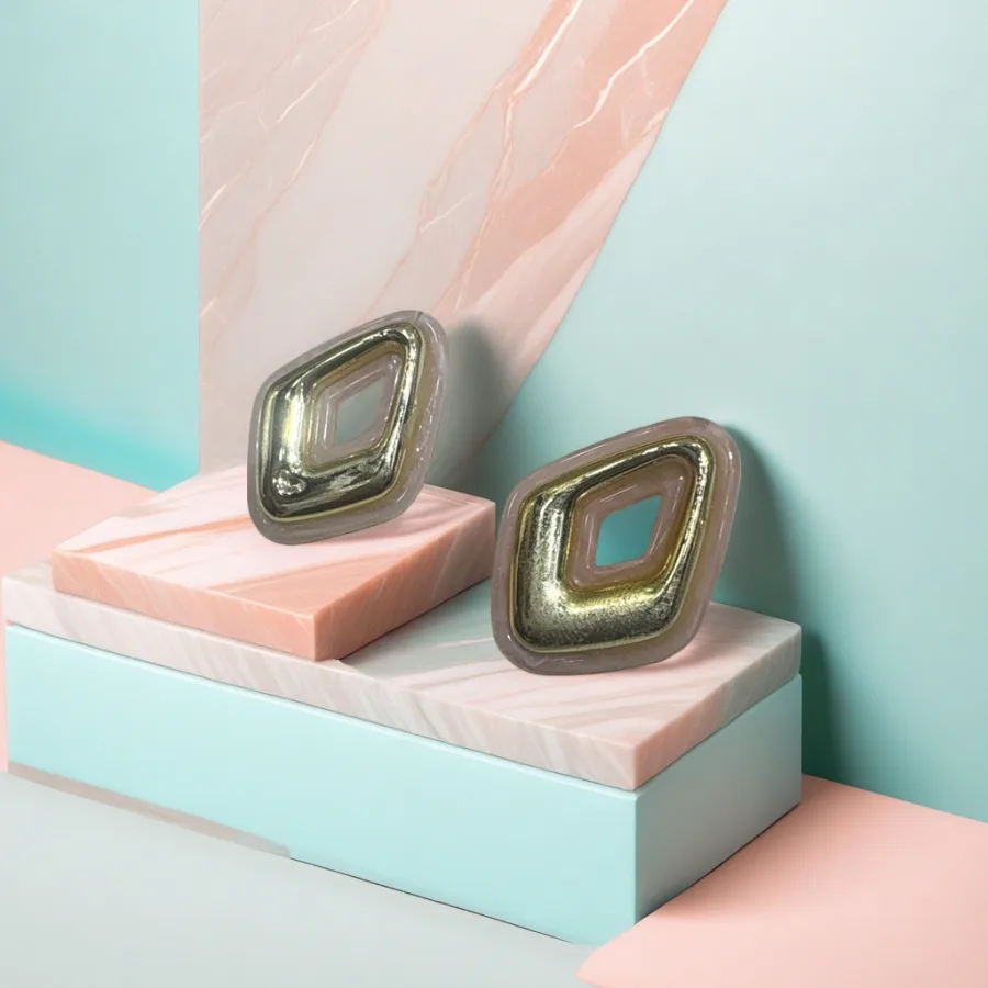 Серьги-гвоздики двойные розовые оптом из Китая — фотография 2