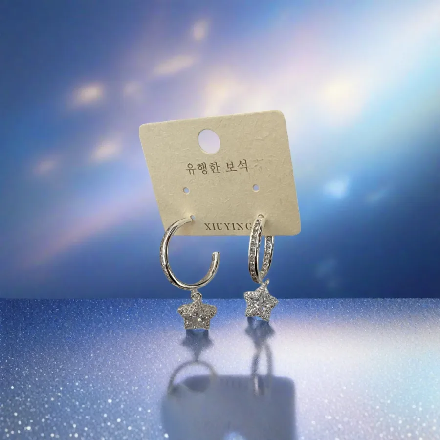 Серьги с подвеской-звездой серебристые оптом из Китая — фотография 2
