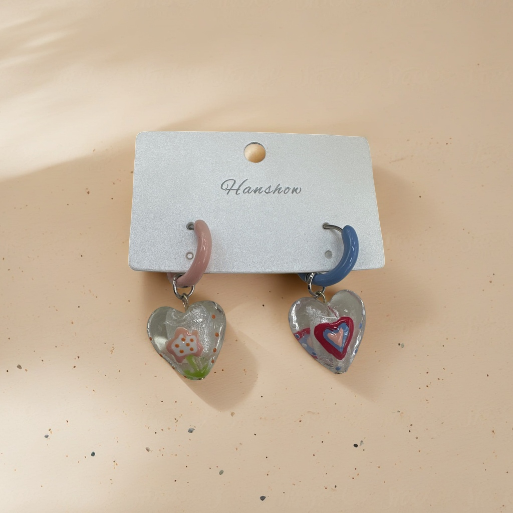 Серьги-крючки с сердцем из стекла оптом из Китая — фотография 3