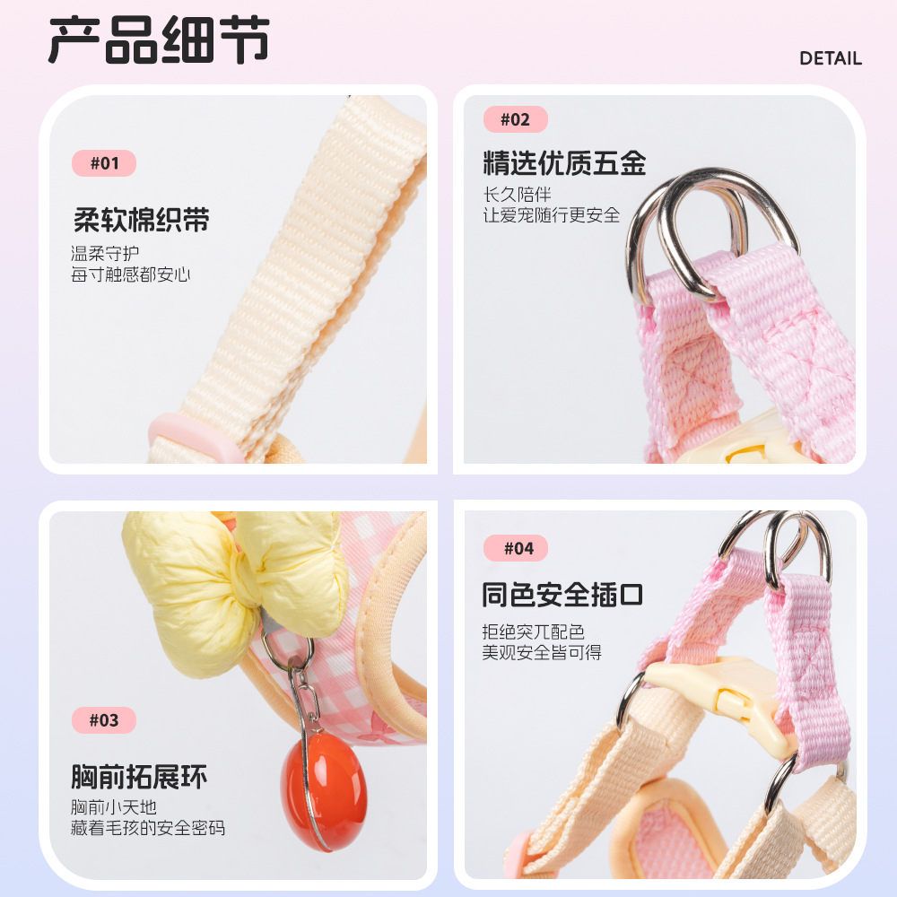 Шлейка для собак с бантом в клетку оптом из Китая — фотография 4