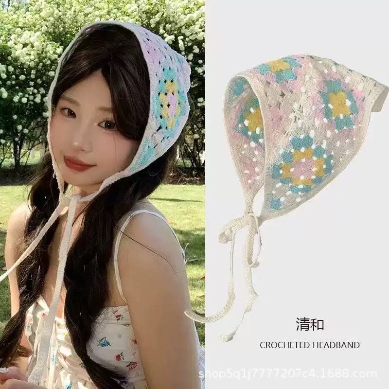 Косынка вязаная ажурная с цветочным узором оптом из Китая — фотография 2