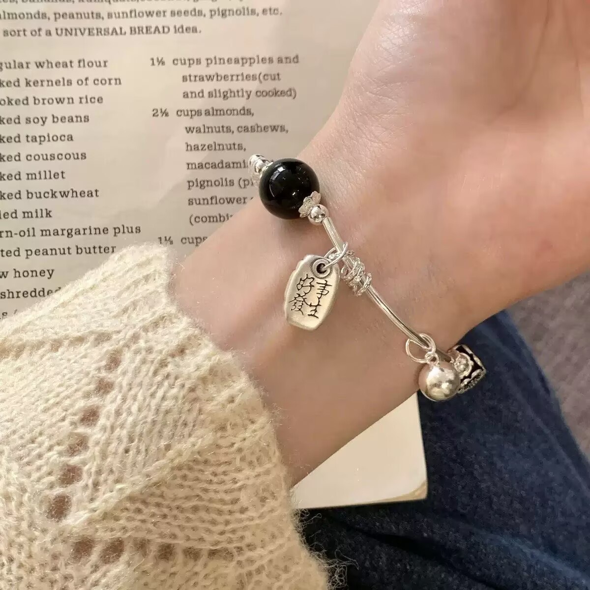 Браслет из серебра 925 с чёрным агатом оптом из Китая — фотография 2