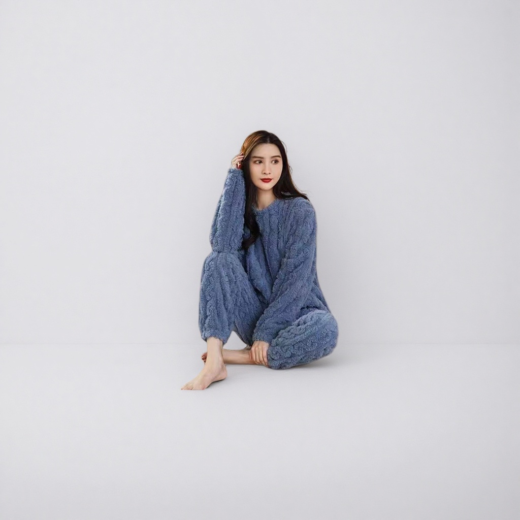 Пижама женская плюшевая голубая домашняя оптом из Китая — фотография 3