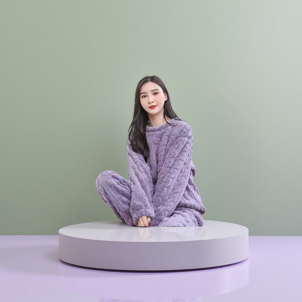 Пижама плюшевая женская фиолетовая утеплённая оптом из Китая — фотография 4