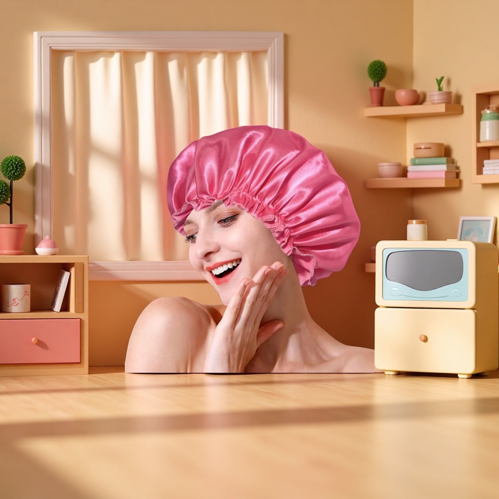Шапочка для душа шёлковая розовая оптом из Китая — фотография 3