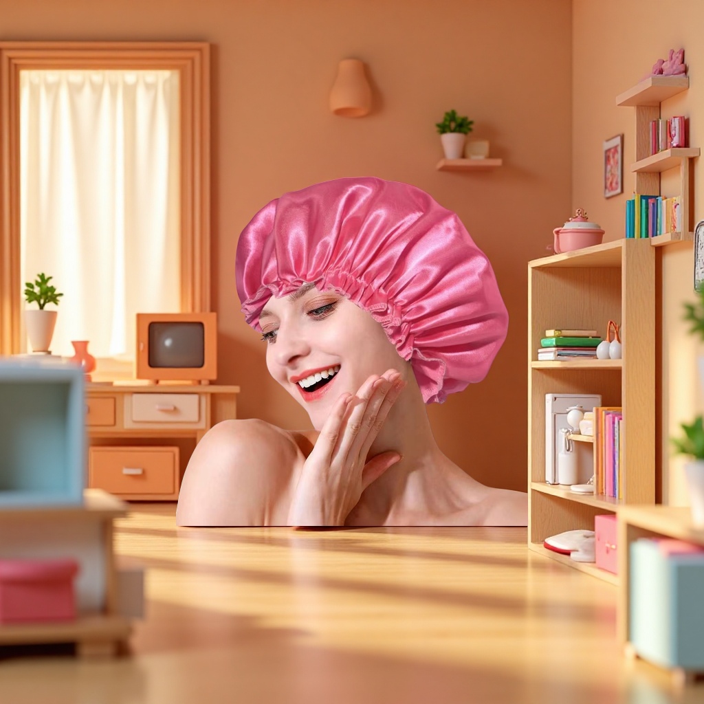Шапочка для душа шёлковая розовая оптом из Китая — фотография 5
