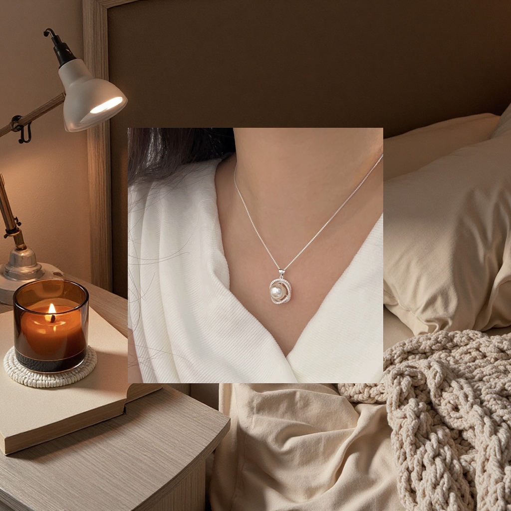Колье серебристое с жемчужной подвеской оптом из Китая — фотография 4