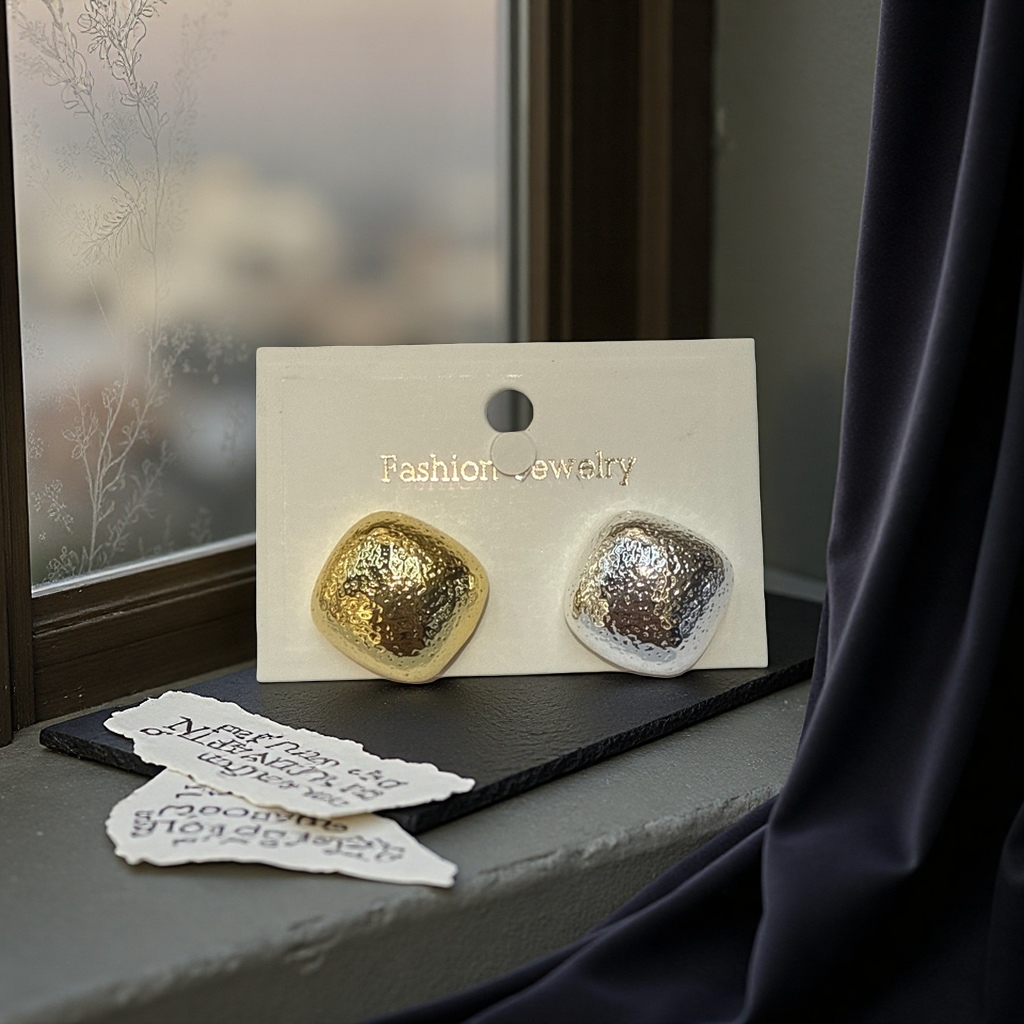 Серьги-гвоздики квадратные с чеканкой оптом из Китая — фотография 3