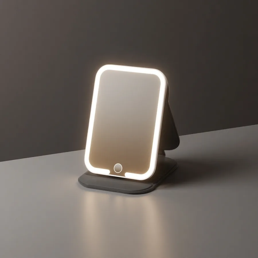 Зеркало настольное с LED-подсветкой в белой рамке оптом из Китая — фотография 2