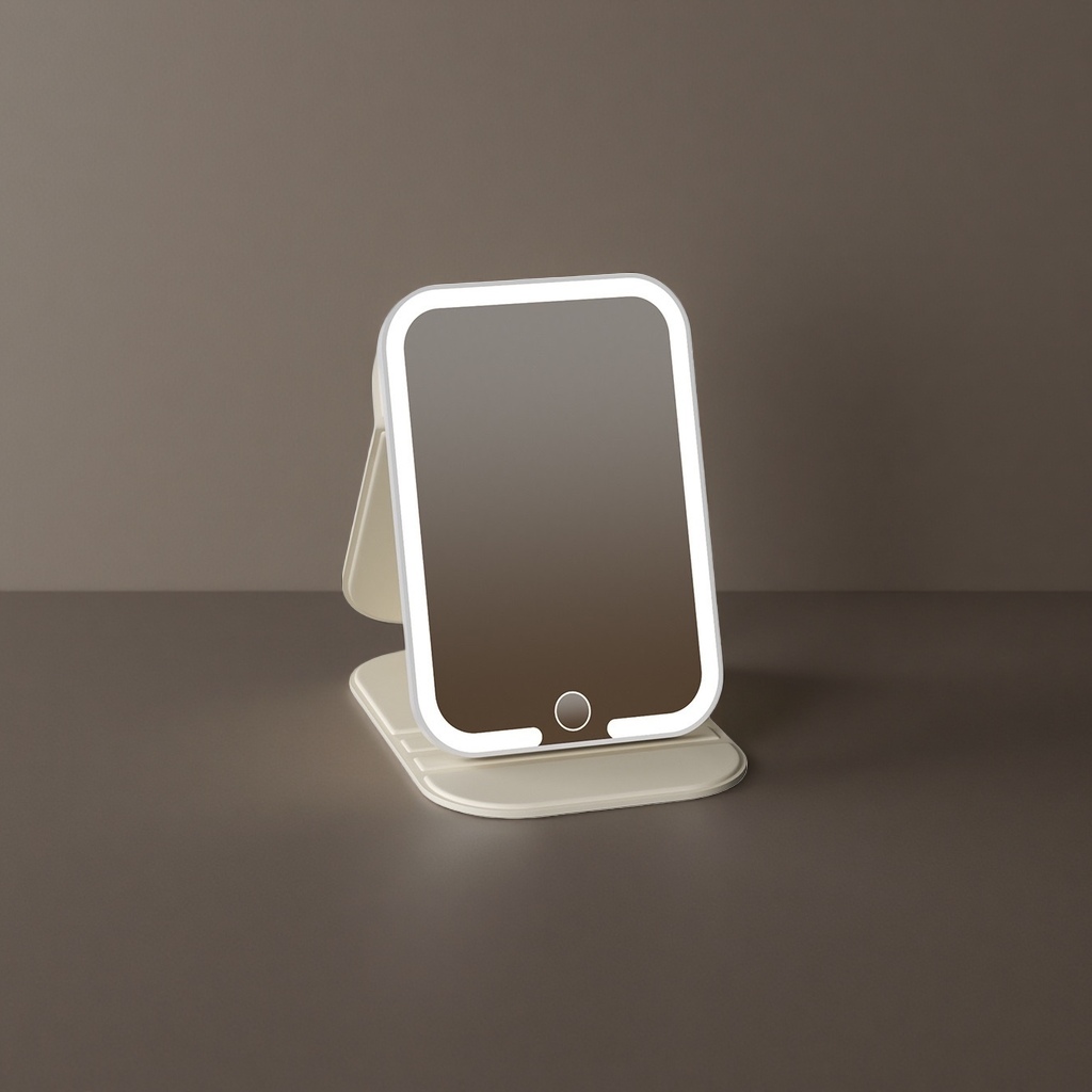 Зеркало бежевое с LED-подсветкой на стойке оптом из Китая — фотография 3