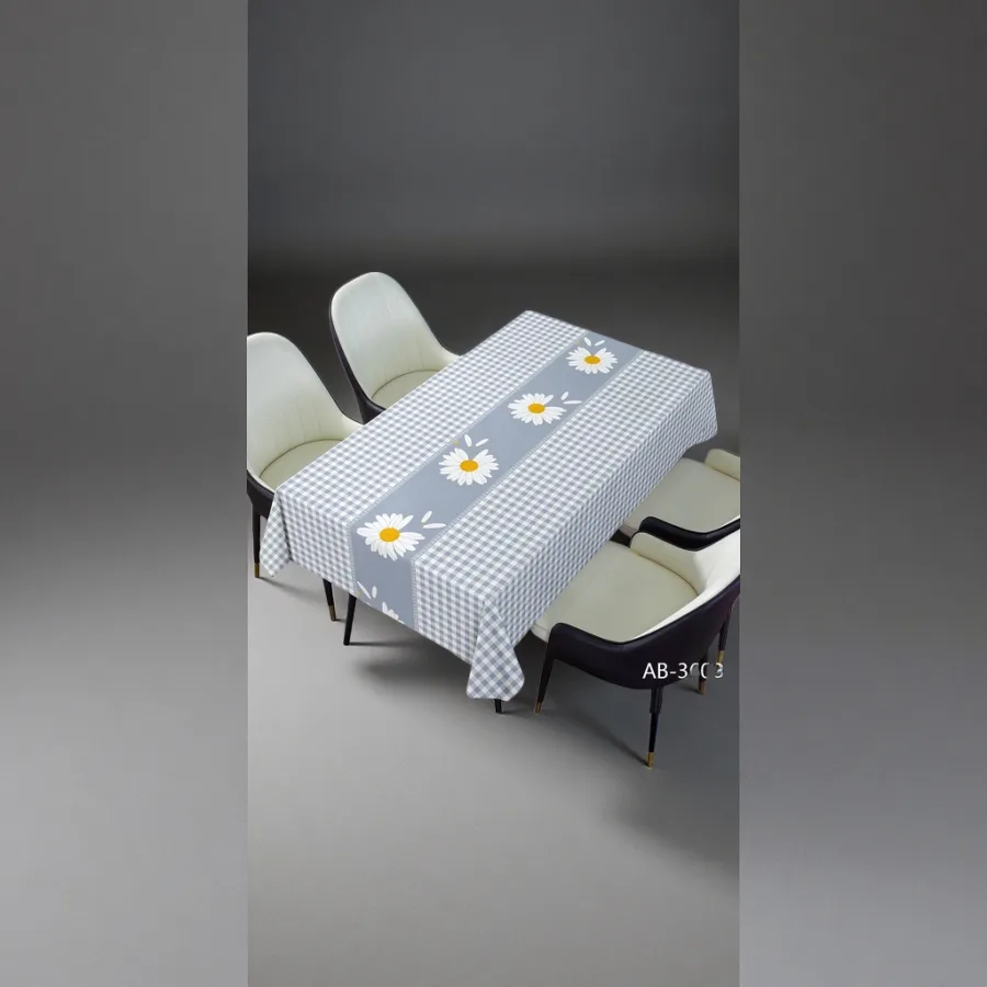 Скатерть серая в клетку с ромашками оптом из Китая — фотография 2