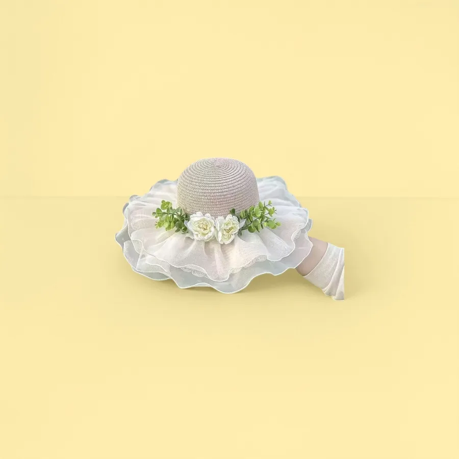Шляпа соломенная с шифоновой юбкой и цветами оптом из Китая — фотография 2