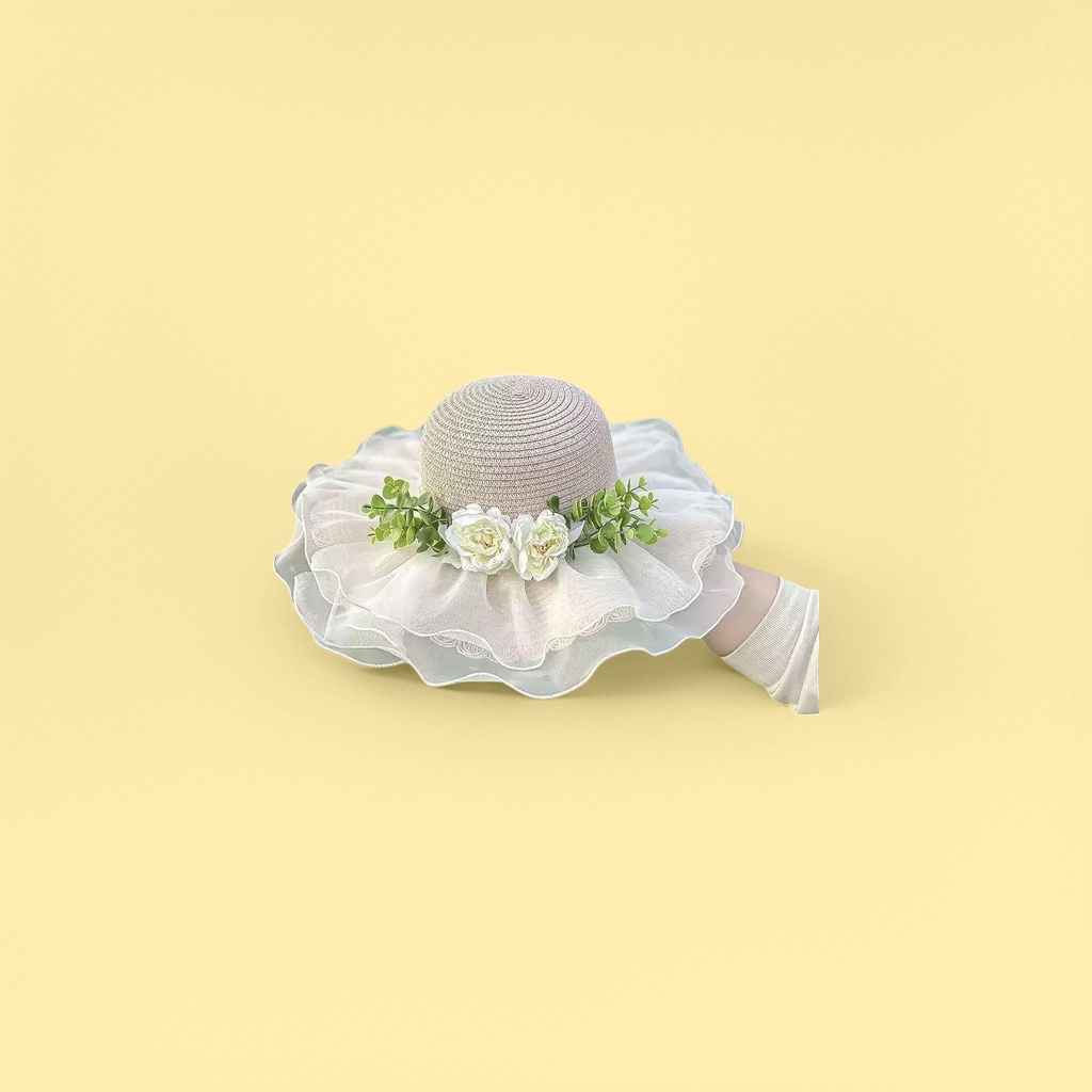 Шляпа соломенная с шифоновой юбкой и цветами оптом из Китая — фотография 3