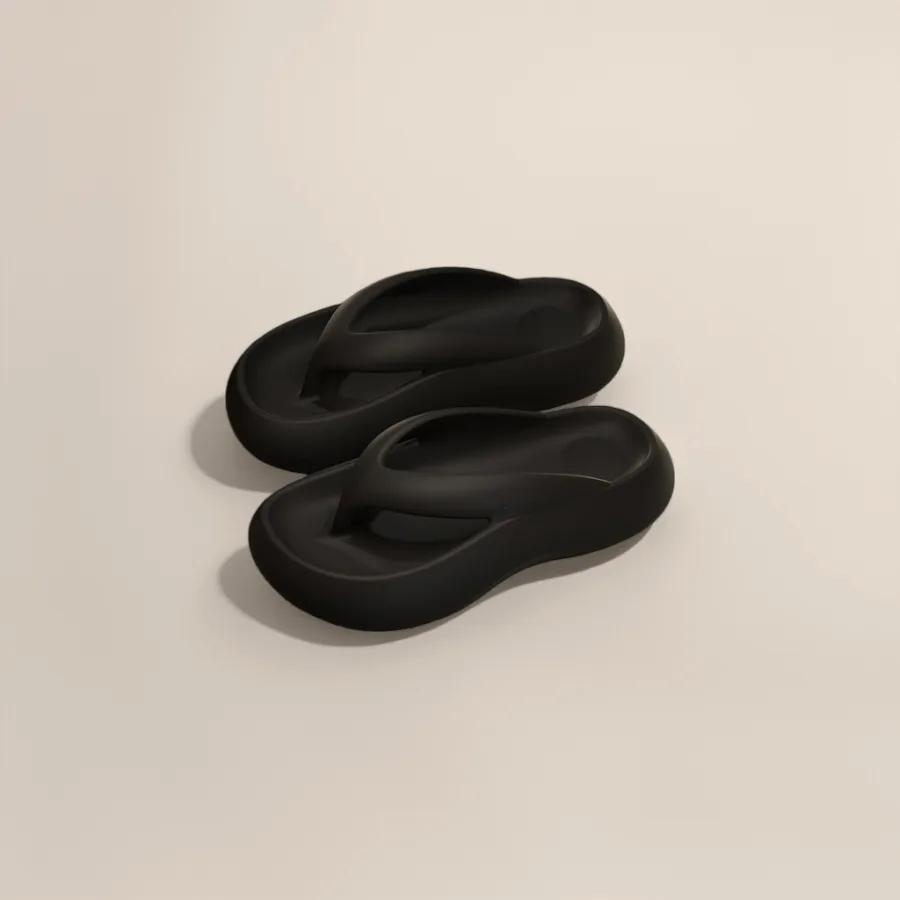 Шлёпанцы женские чёрные на толстой подошве оптом из Китая — фотография 2