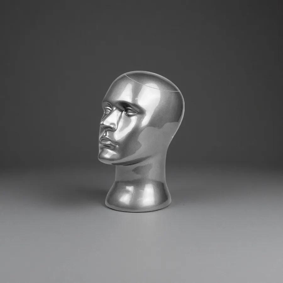 Манекен-голова из ПВХ серебристо-серая оптом из Китая — фотография 2
