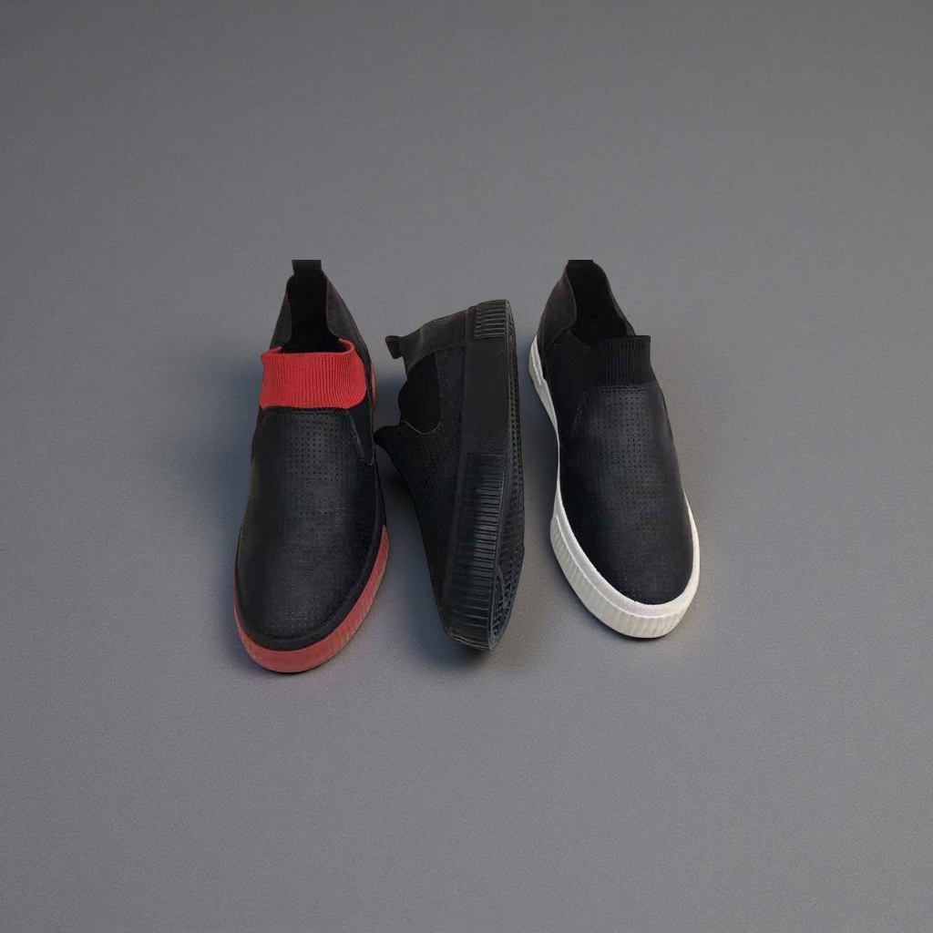 Слипоны сетчатые чёрные с контрастной подошвой оптом из Китая — фотография 5