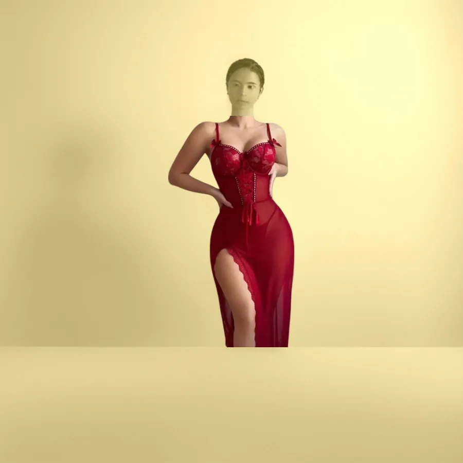 Платье красное кружевное на бретелях длинное оптом из Китая — фотография 2