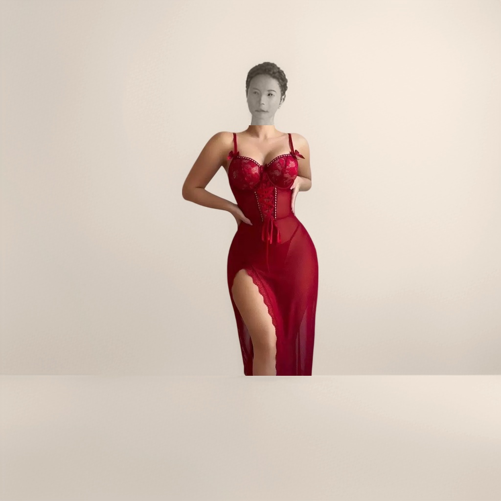 Платье красное кружевное на бретелях длинное оптом из Китая — фотография 4