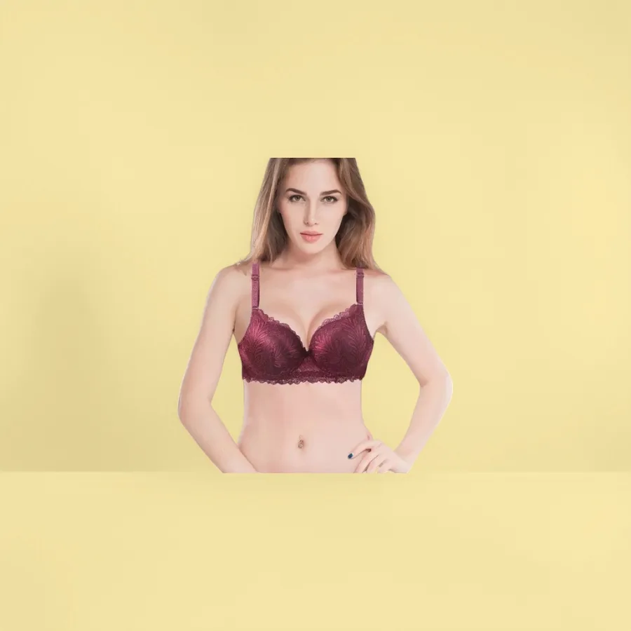 Бюстгальтер бордовый кружевной мягкий оптом из Китая — фотография 2