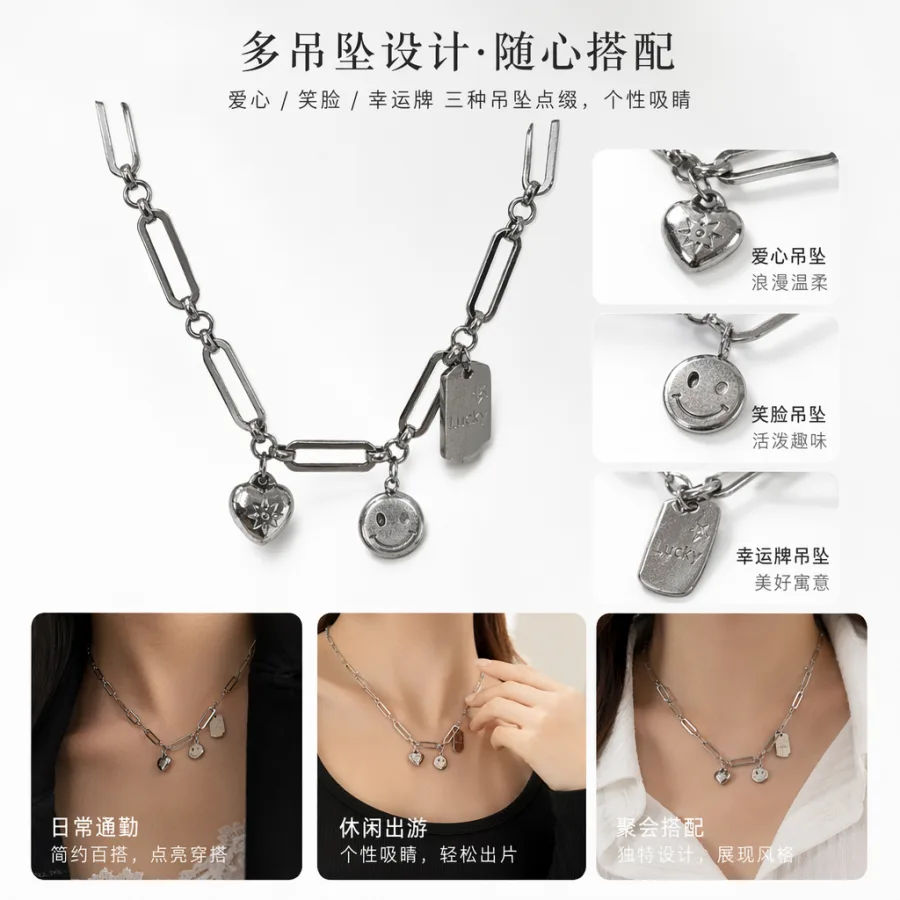 Колье серебристое с подвеской сердце оптом из Китая — фотография 2