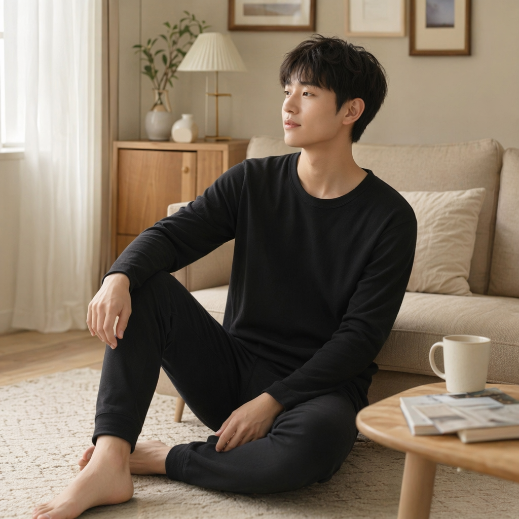 Термобельё чёрное хлопковое с круглым вырезом оптом из Китая — фотография 3