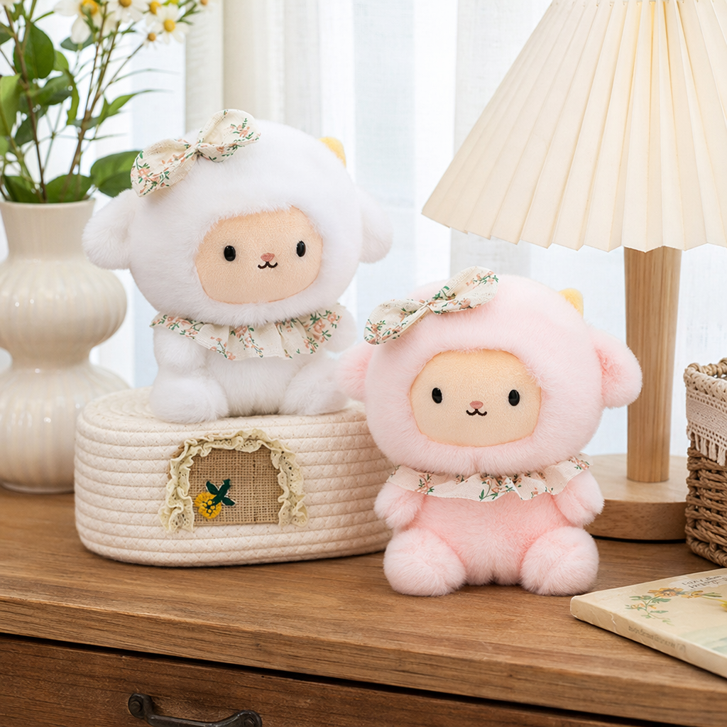 Игрушка мягкая овечка бело-розовая оптом из Китая — фотография 3
