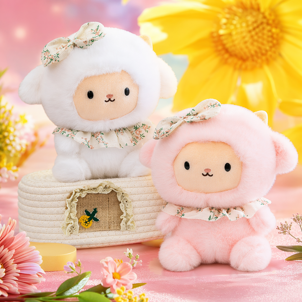 Игрушка мягкая овечка бело-розовая оптом из Китая — фотография 4