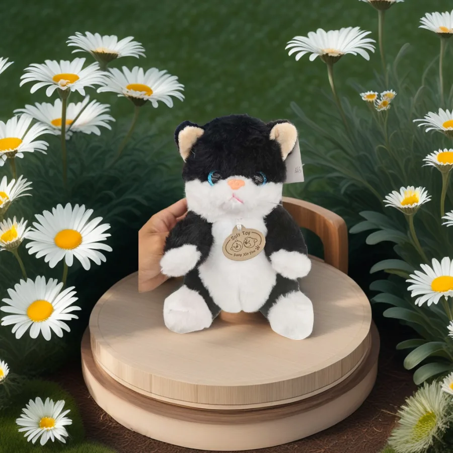 Игрушка мягкая кошка чёрно-белая подушка оптом из Китая — фотография 2